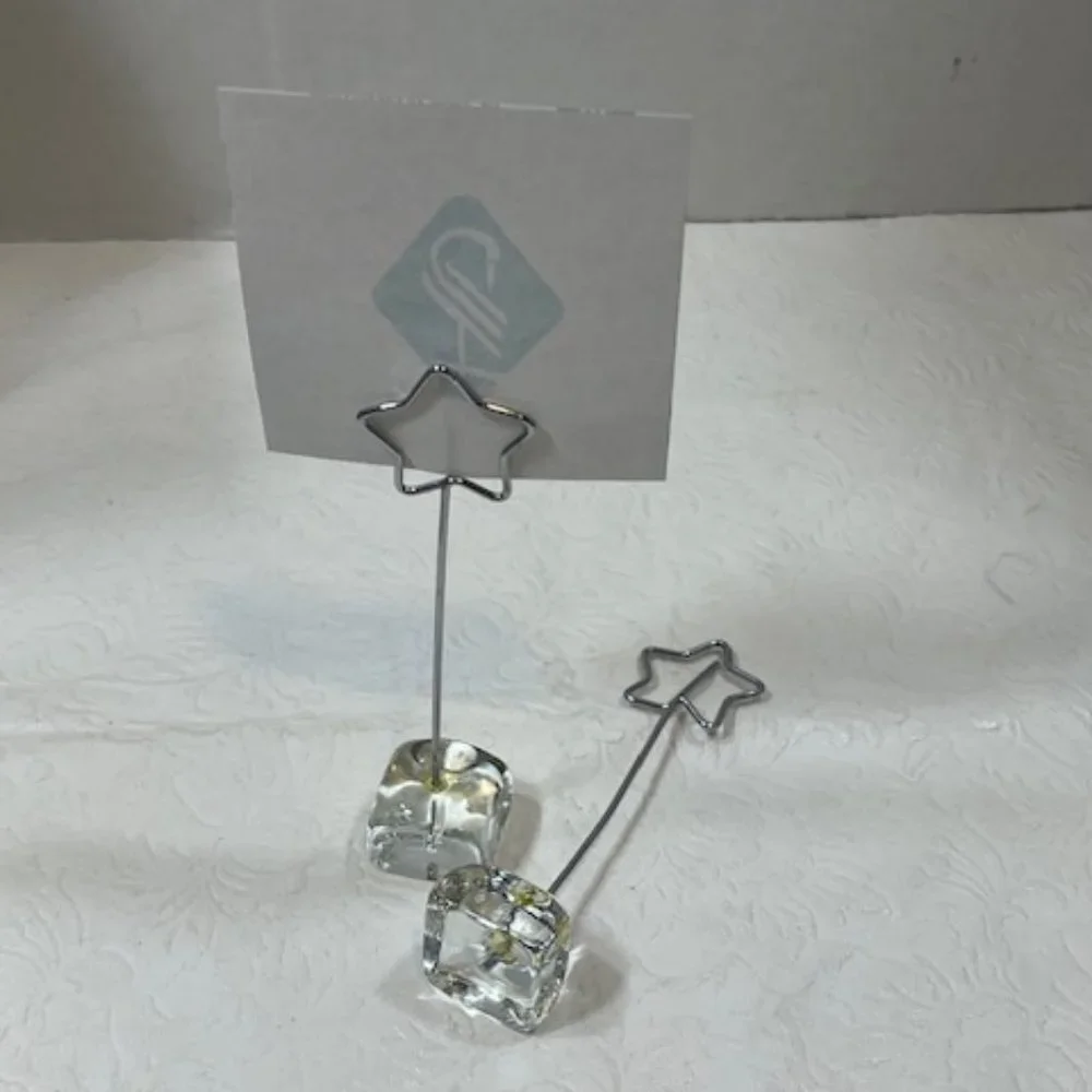 Two(2) Wired Star Photo Holder Desk Display Postcard Glass Stand 4.25